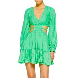 JONATHON SIMKHAI Londyn Long sleeve dress, sz S, Kiwi Green **NWT**